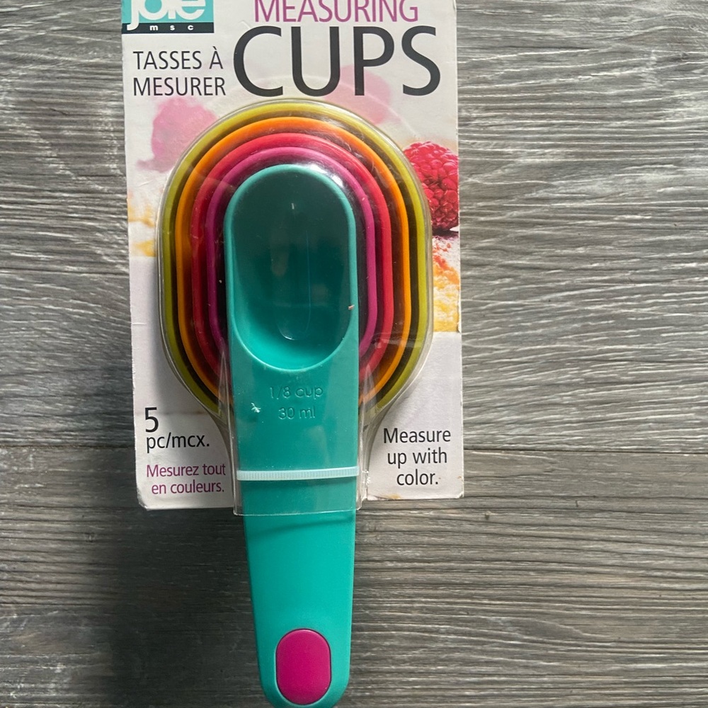 Joie Teal Handle Nesting Measuring Cups with Pink, Yellow, Orange, Green